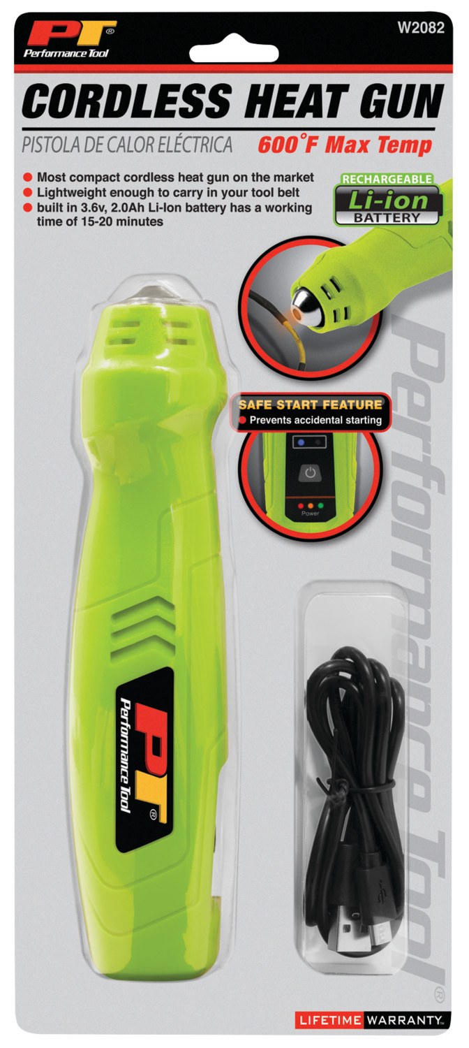 Performance Tool Heat Gun, Cordless, Li-Ion Battery, Maximum Temperature Rating 600 Degree Fahrenheit – W2082