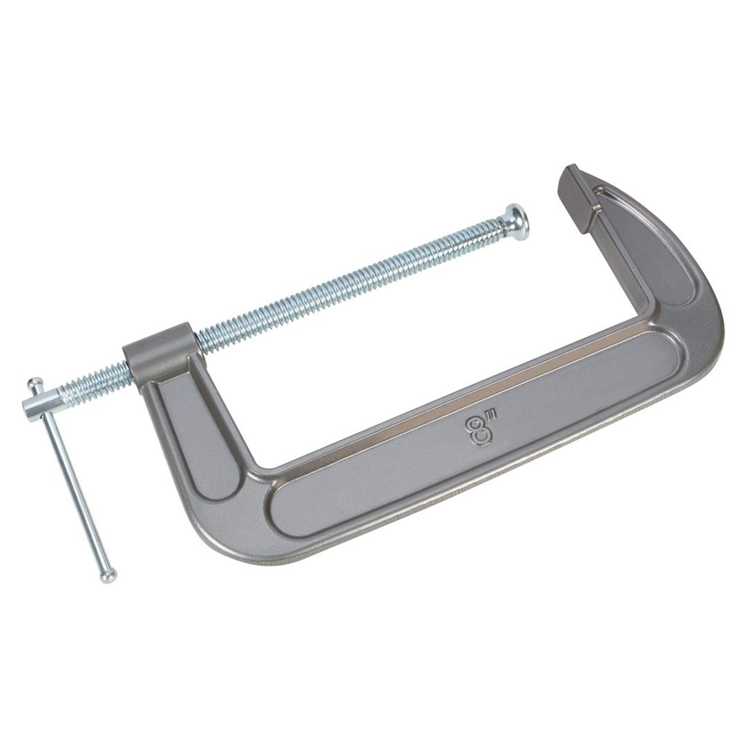 Performance Tool C Clamp, 8 Inch Jaw Width, Quick Release, Tough Enamel Finish, Malleable Iron, With Swivel Pad – W215C