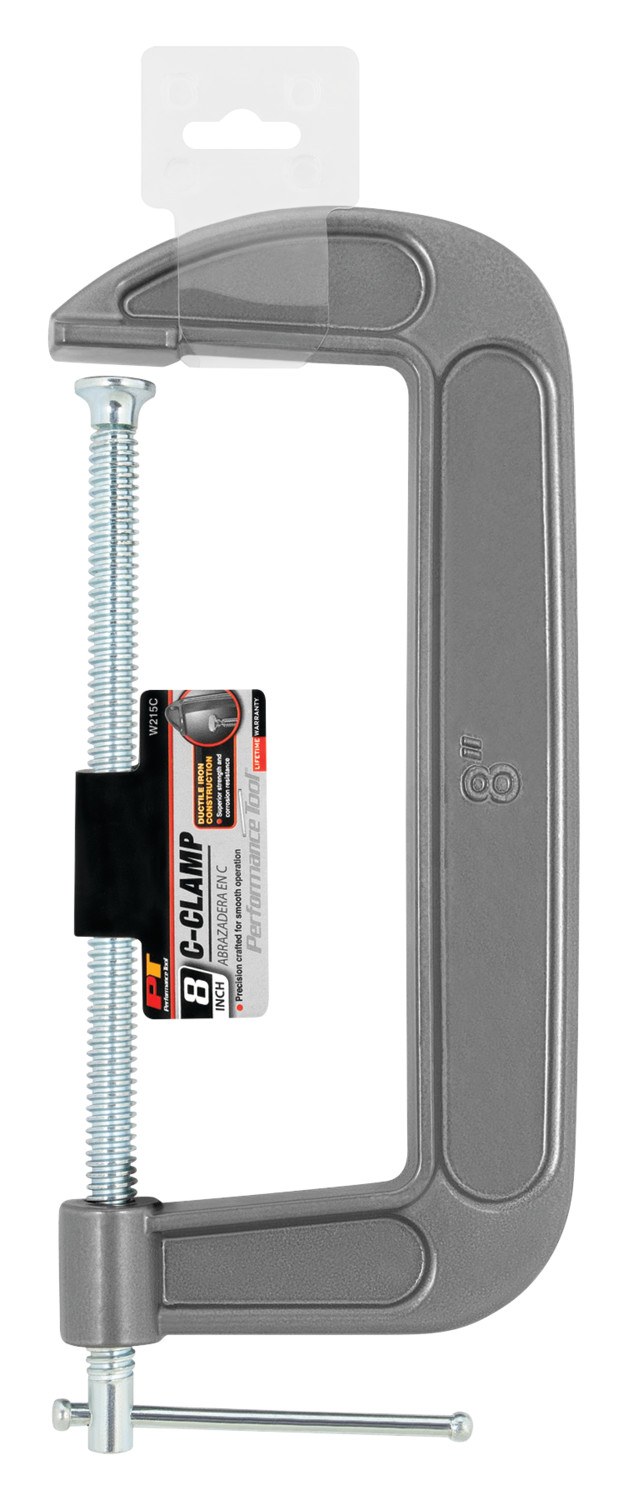 Performance Tool C Clamp, 8 Inch Jaw Width, Quick Release, Tough Enamel Finish, Malleable Iron, With Swivel Pad – W215C