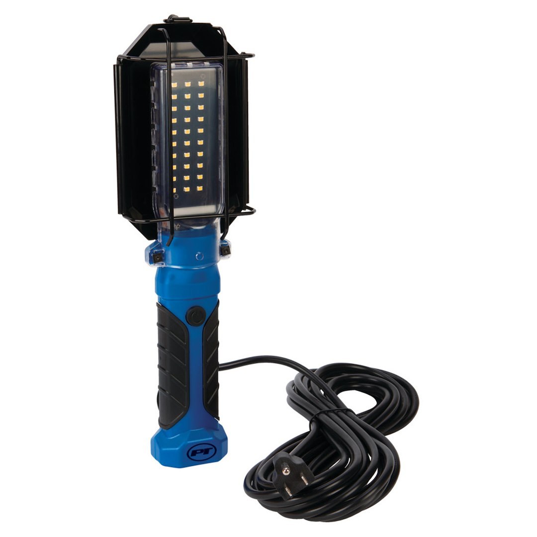 Performance Tool Work Light, Hand Held, Non-Slip Rubber Grip, 1000 Lumens, LED, Powder Coated, Metal Lamp Shield, Blue/ Black – W2237