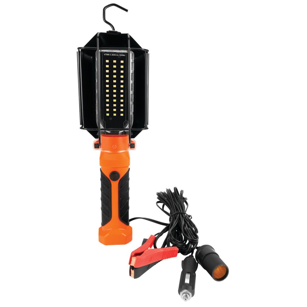 Performance Tool Work Light, Hand Held, Non-Slip Rubber Grip, 1600 Lumens, LED, Powder Coated, Metal Lamp Shield, Magnetic Bracket – W2238