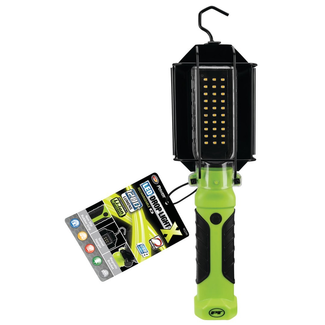 Performance Tool Work Light, Hand Held, Non-Slip Rubber Grip, Magnetic Bracket, Powder Coated, Metal Lamp Shield – W2240