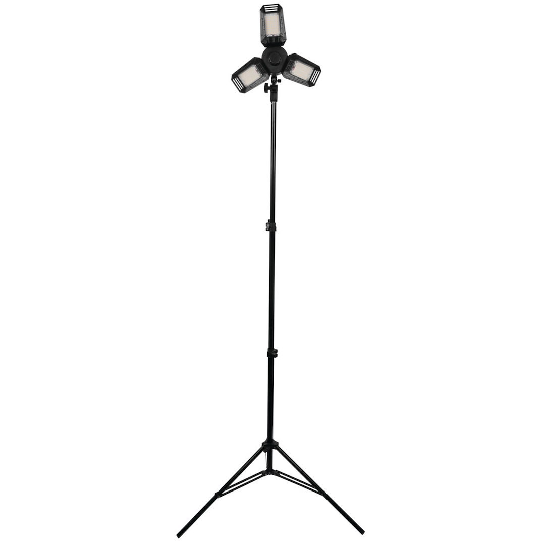 Performance Tool Camp Site Light, Telescoping Tripod Base Extends from 28 Inches to 78 Inches High, Three 60 Watt/ 6500+ Lumens LED Lights – W2286