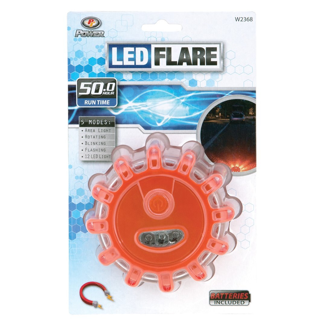 Performance Tool Safety Flare, Alkaline Battery Operated LED, With Magnetic Back, Single, 5 Light Patterns – W2368