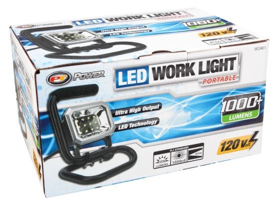 Performance Tool Work Light, Rectangular, Free Standing, Portable, 1030 Lumens, LED, 120 Volt, 65 Meter Beam Distance – W2401