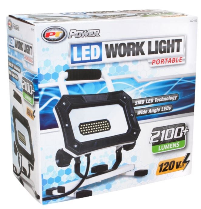 Performance Tool Work Light, Rectangular, Free Standing, 2000 Lumens, Wide Angle LED, 11-3/4 Inch Height X 7 Inch Depth X 9 Inch Width – W2402