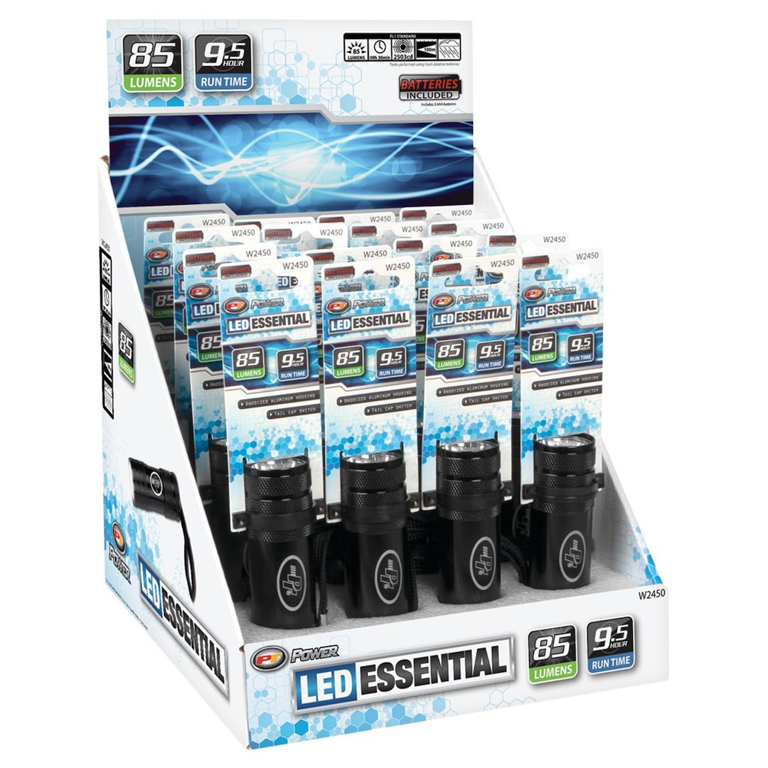 Performance Tool Flashlight, LED, Clear, Black Aluminum Housing, Battery Powered, 55 Lumens – W2450