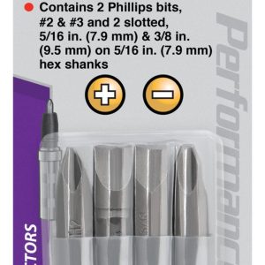 Performance Tool Screw Bit, Use with Performance Tool W2500P Impact Driver, Slotted/ Phillips Point, 36 Millimeter Length, Set of 4 – W2500-36MM