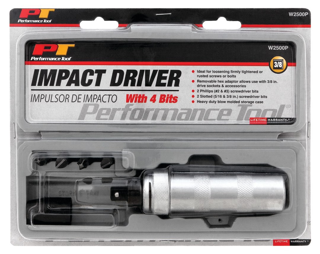 Performance Tool Impact Driver, Used for Loosening Firmly Tightened or Rusted Screws/ Bolts, 3/8 Inch Drive – W2500P