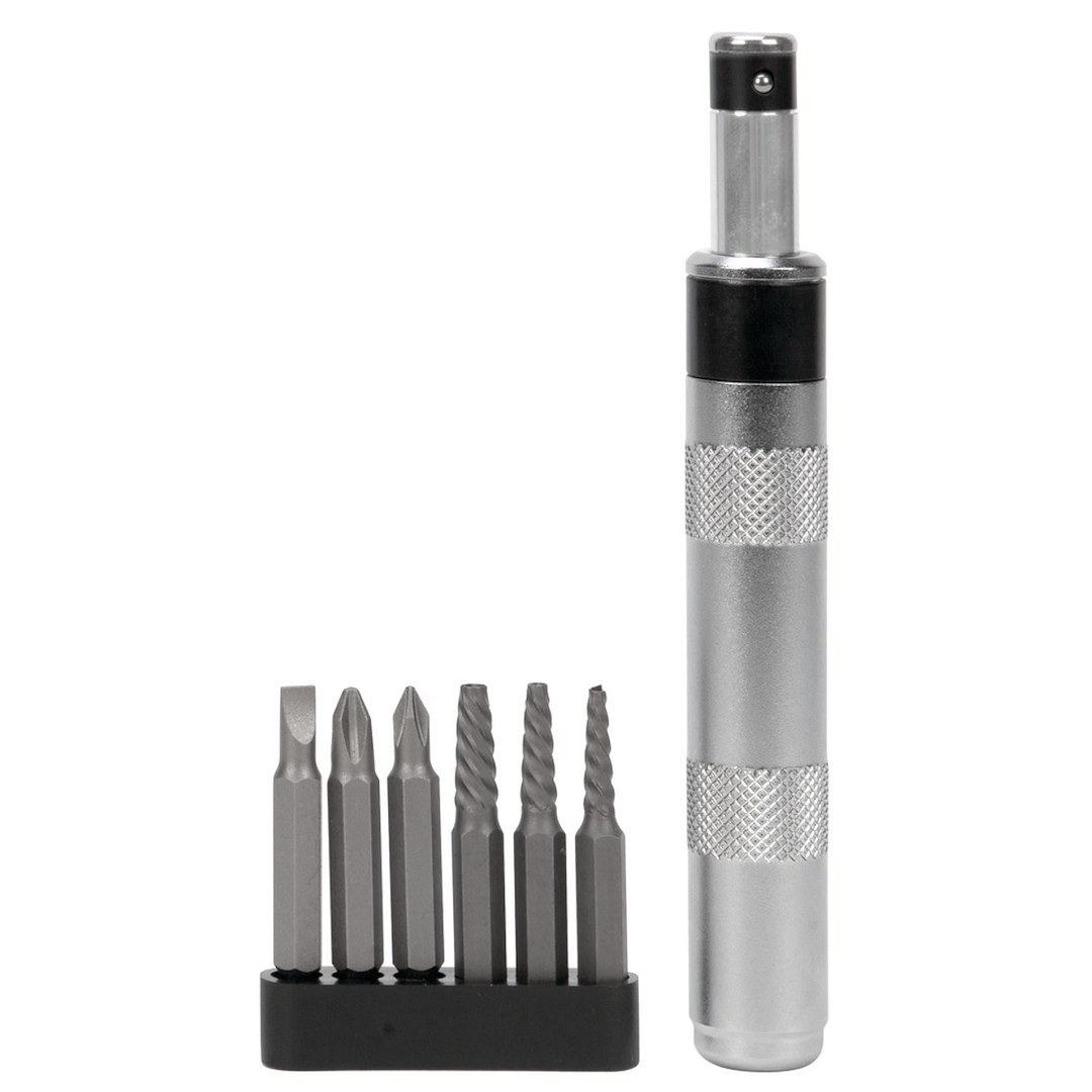 Performance Tool Screwdriver, Impact Driver, With 3/16 Inch Slotted/ #1/ #2 Phillips/ #1/ #2/ #3 Spiral Extractor – W2503