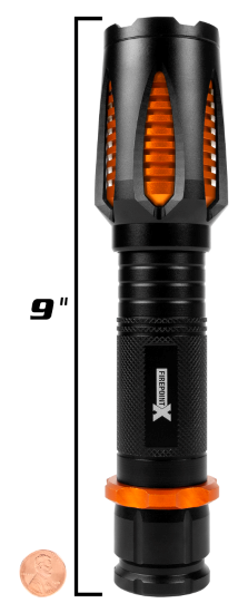 Performance Tool Flashlight, Firepoint X, LED, Clear Lens, 265 Meter Duofocus Beam, Black/ Orange Casing, Aluminum Housing, With 6AA Batteries – W2653