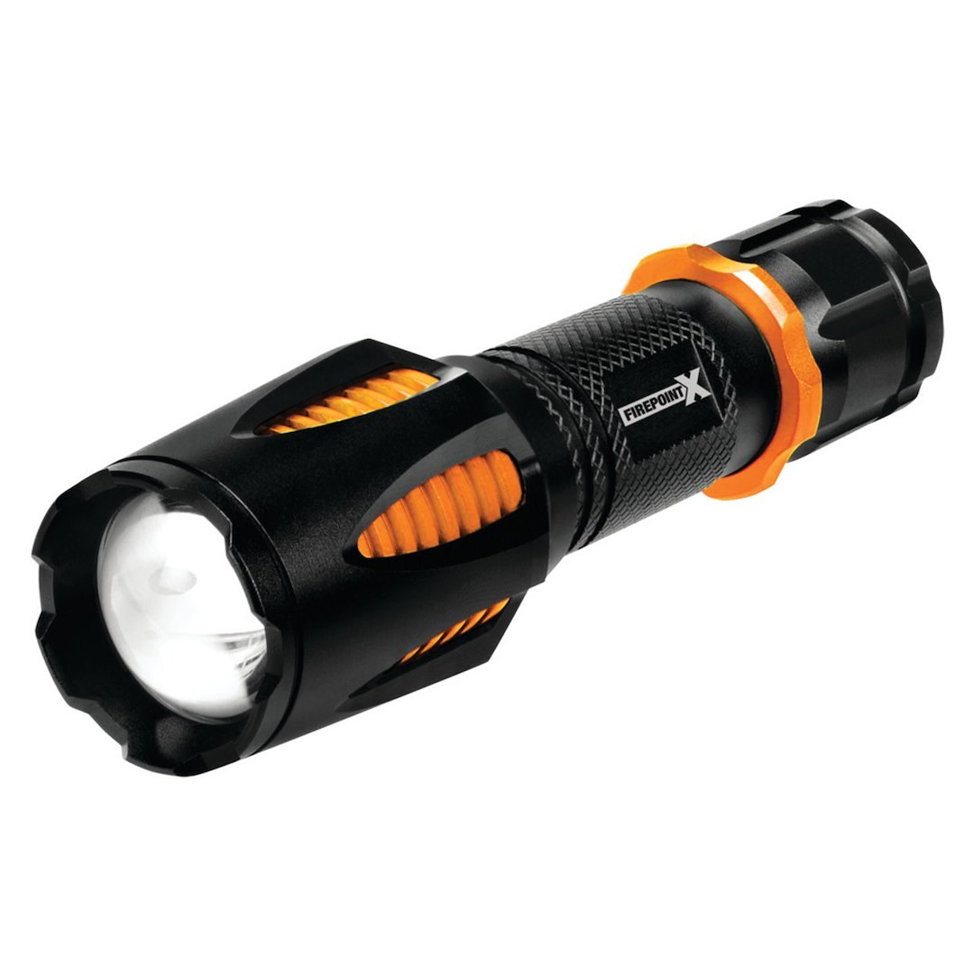 Performance Tool Flashlight, Firepoint X, LED, Clear Lens, 128 Meter Beam, Black/ Orange Casing, Aluminum Housing, With 3 Aaa Batteries – W2656