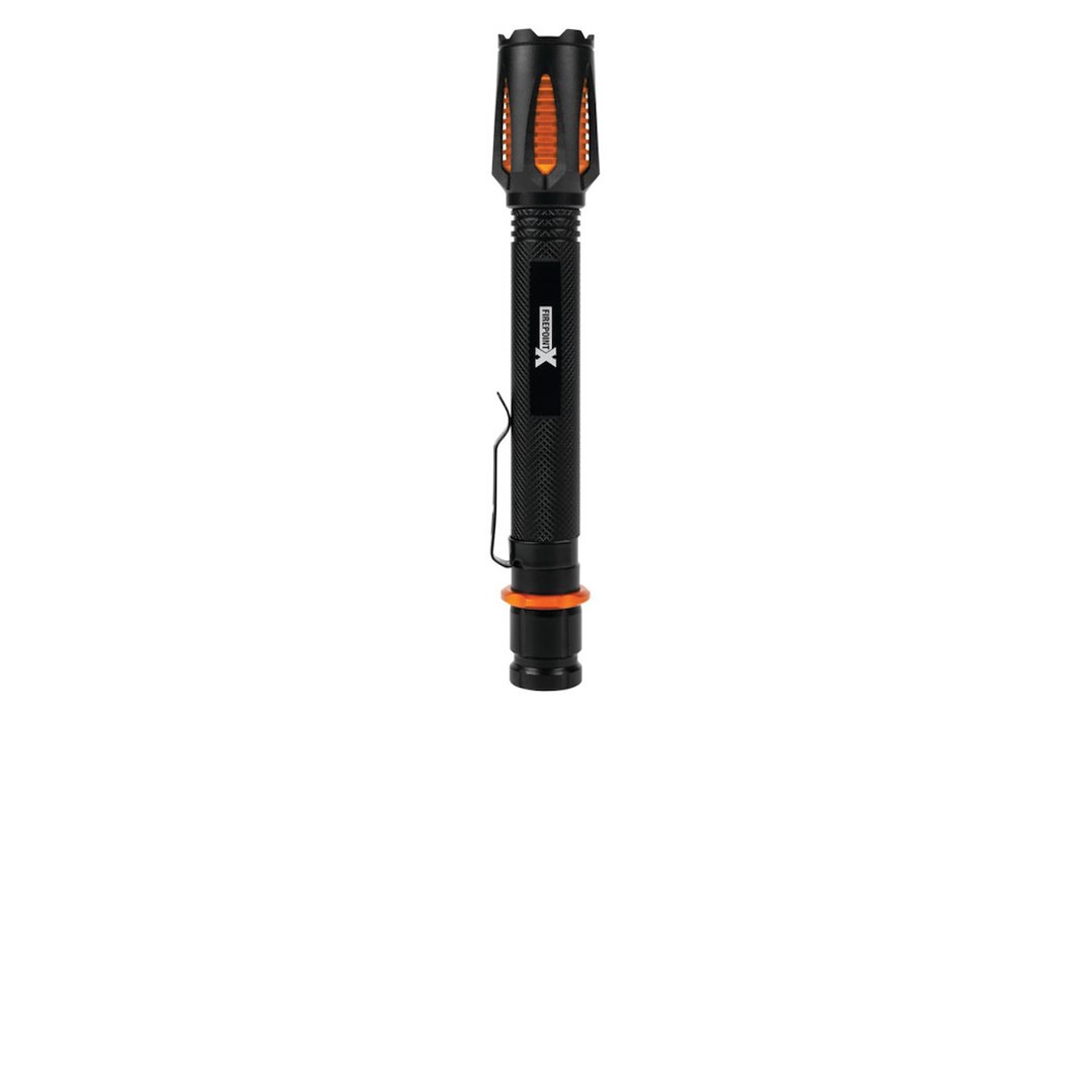 Performance Tool Flashlight, Firepoint X, Pen Light, LED, Clear Lens, 88 Meter Duofocus, Black/ Orange Casing, Aluminum Housing – W2657