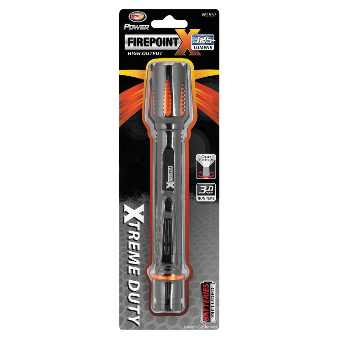 Performance Tool Flashlight, Firepoint X, Pen Light, LED, Clear Lens, 88 Meter Duofocus, Black/ Orange Casing, Aluminum Housing – W2657