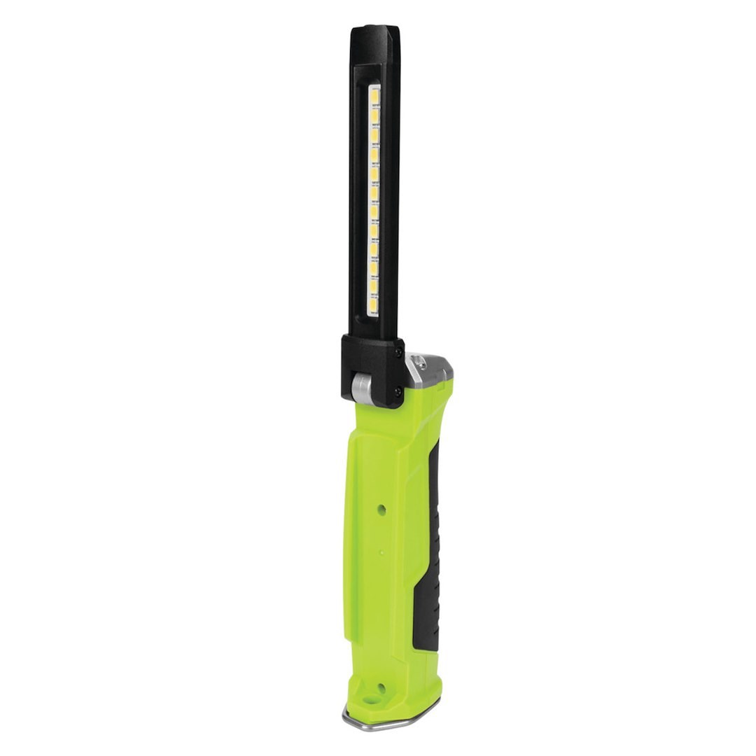 Performance Tool Work Light, Hand Held, 814 Lumens, LED, Clear Lens, Uses Rechargeable Lithium Ion Battery, Green, Magnetic Base – W2670