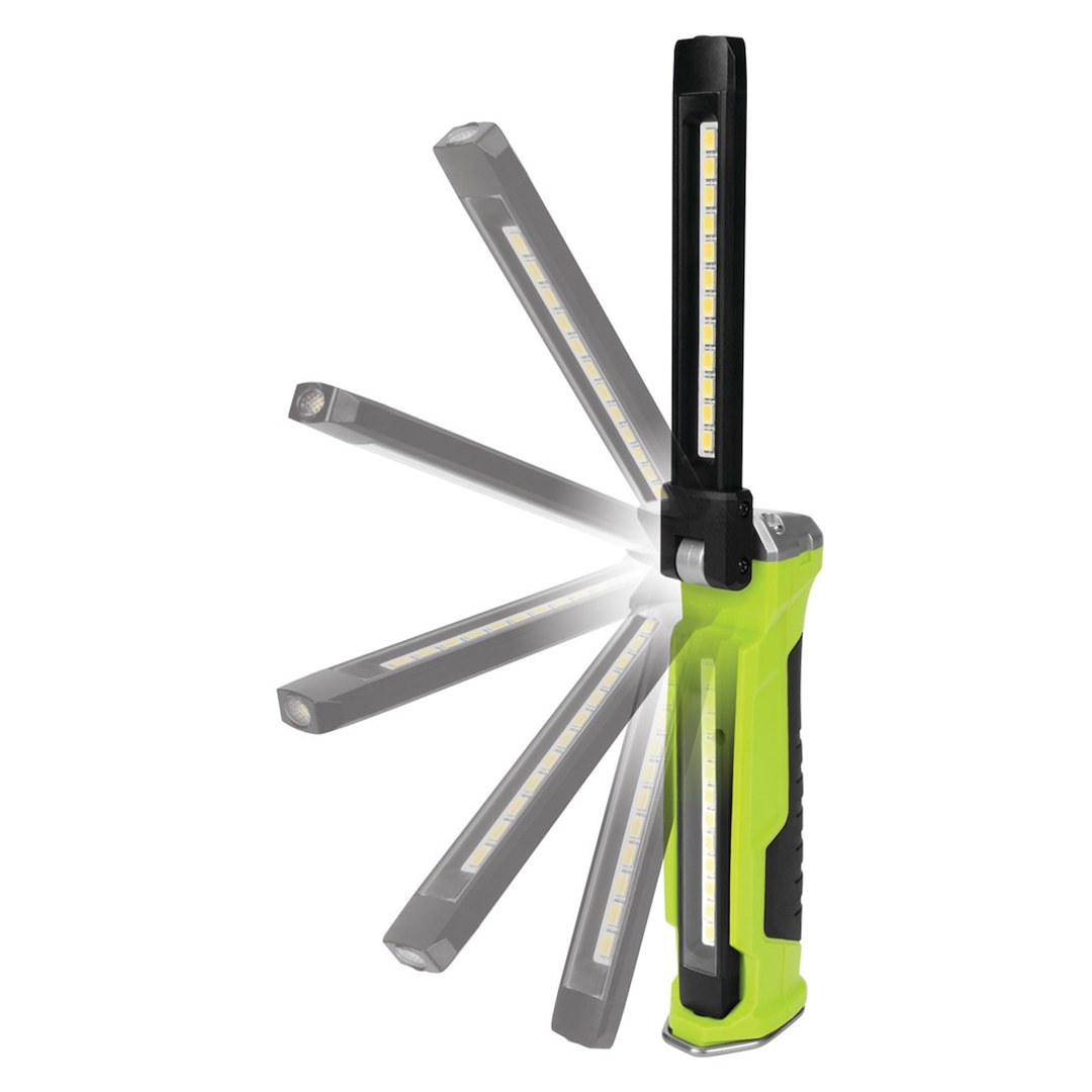 Performance Tool Work Light, Hand Held, 814 Lumens, LED, Clear Lens, Uses Rechargeable Lithium Ion Battery, Green, Magnetic Base – W2670