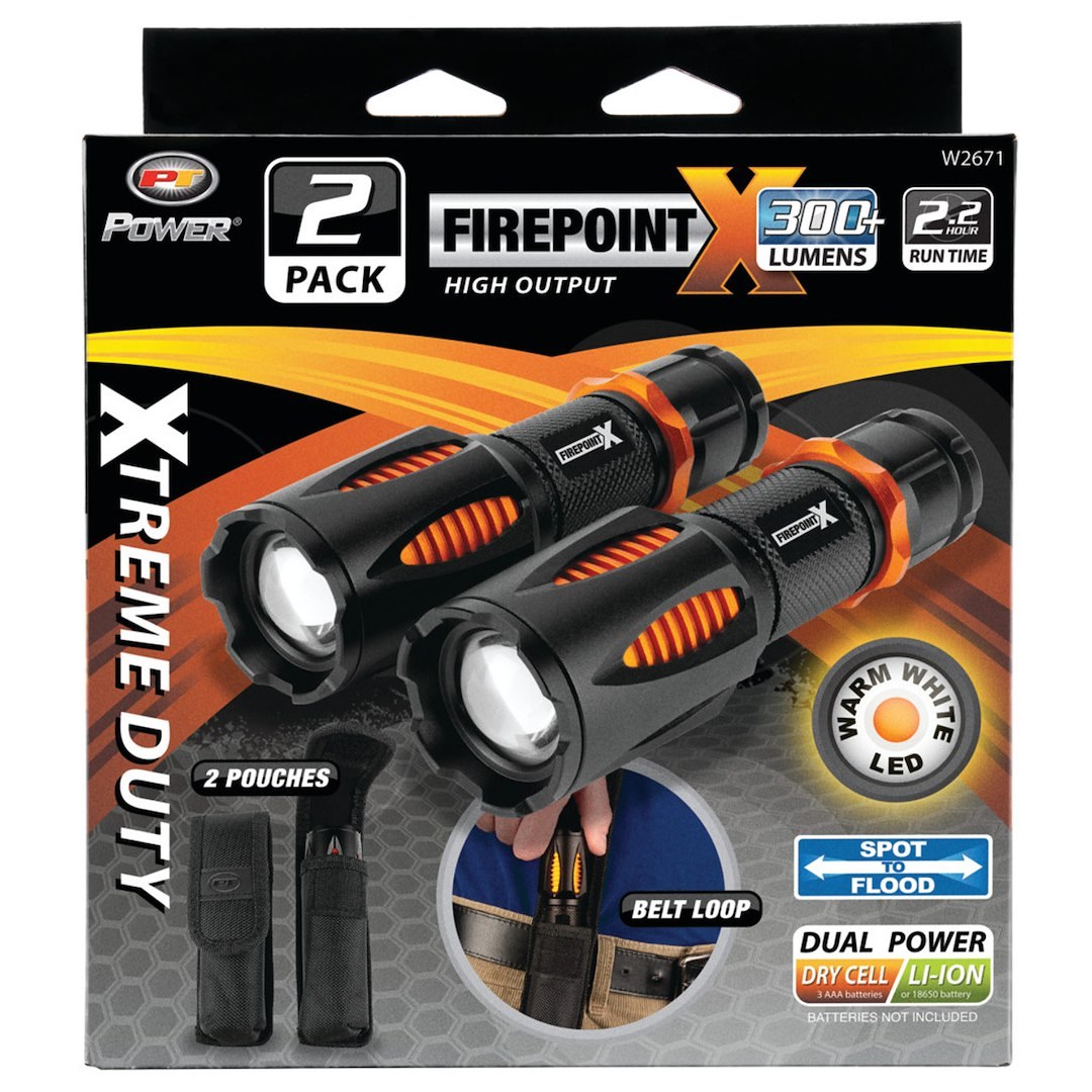 Performance Tool Flashlight, Handheld, LED, White, Adjustable Duofocus Beam, Black/ Orange Casing, Aluminum – W2671