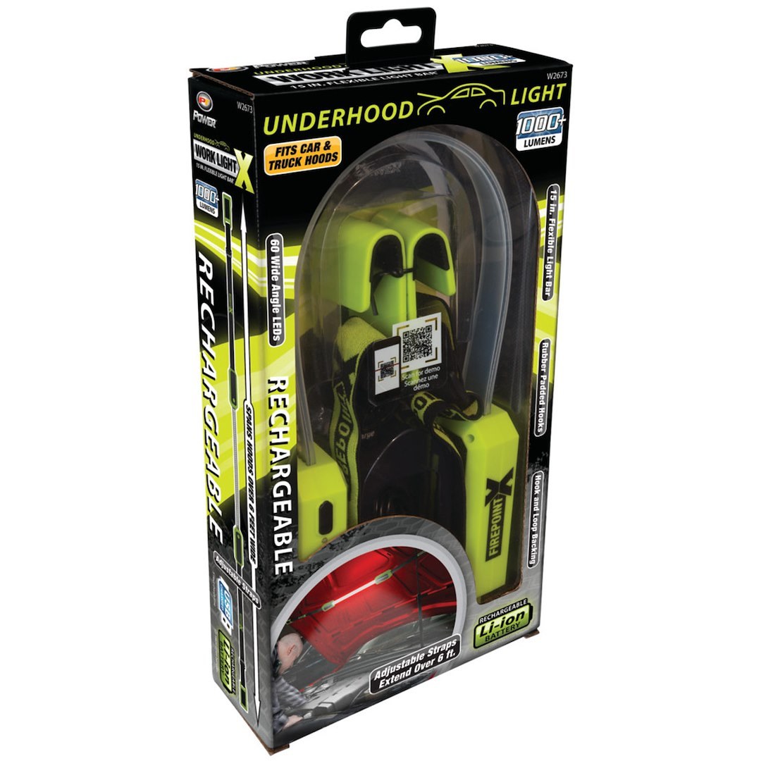 Performance Tool Work Light, Fits Any Size Hoods, 15 Inch Flexible Light Bar, Hands Free, 1000 Lumens, 60 Wide Angle LED, Battery Powered – W2673