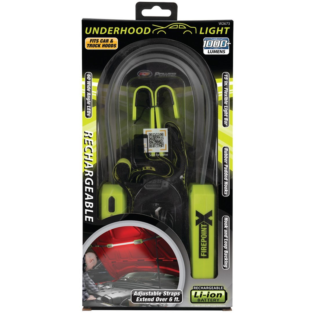 Performance Tool Work Light, Fits Any Size Hoods, 15 Inch Flexible Light Bar, Hands Free, 1000 Lumens, 60 Wide Angle LED, Battery Powered – W2673