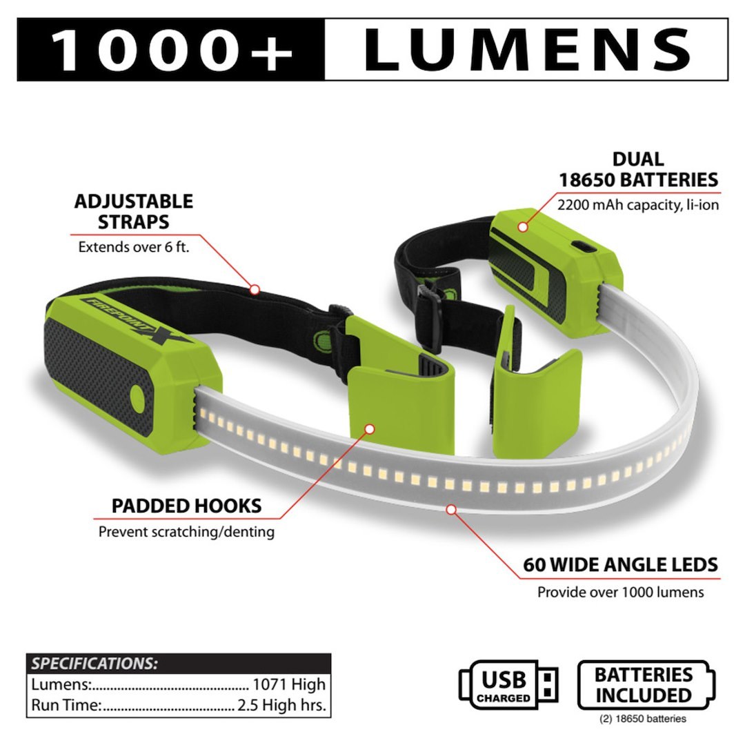 Performance Tool Work Light, Fits Any Size Hoods, 15 Inch Flexible Light Bar, Hands Free, 1000 Lumens, 60 Wide Angle LED, Battery Powered – W2673