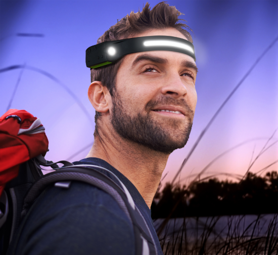 Performance Tool Flashlight, Adjustable and Reflective Head Strap, Dual Beam LED, Clear Lens, 50 Lumens Low Beam/ 450 Lumens High Beam, Black – W2676