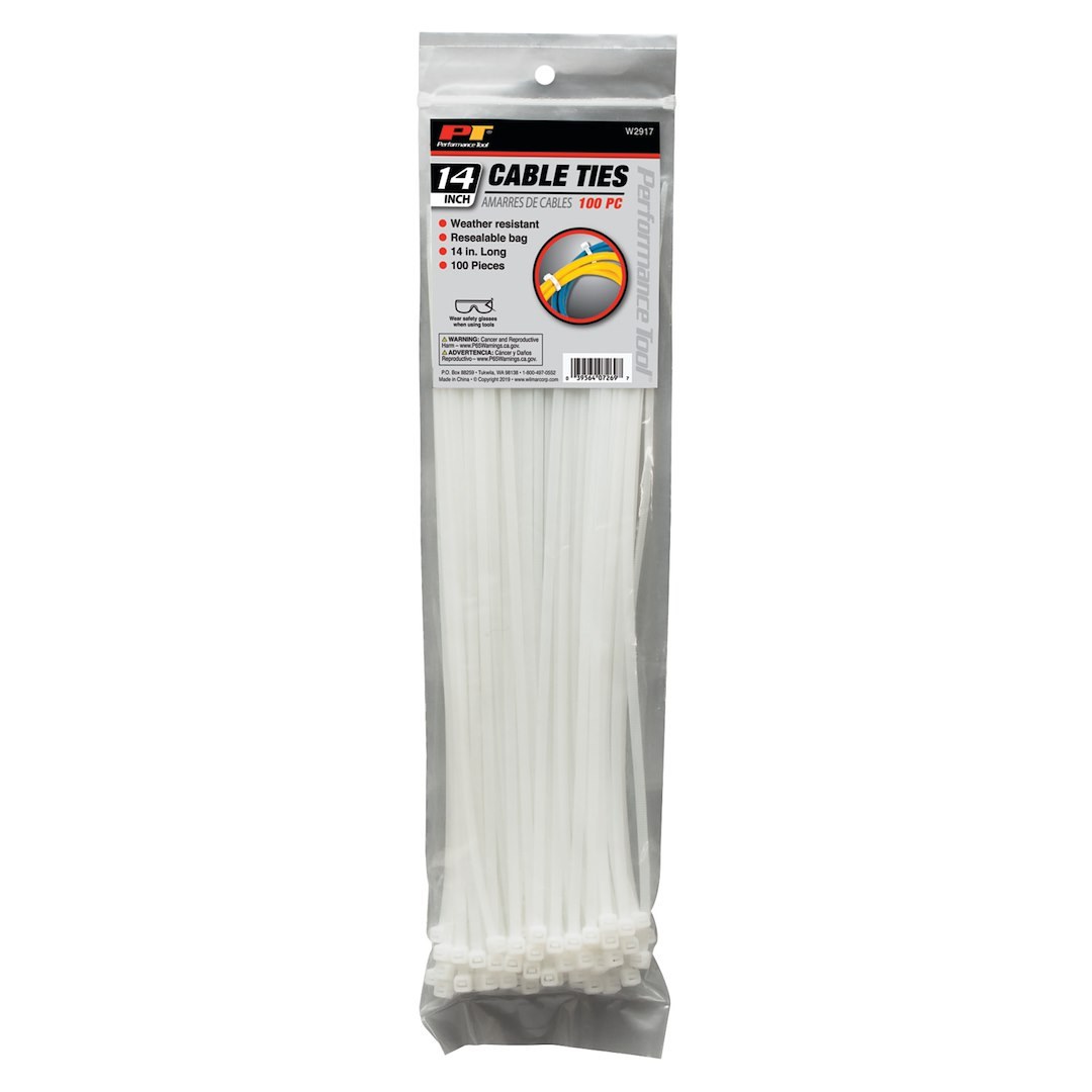 Performance Tool Wire Tie, 14 Inch Length, Set of 100, White – W2917