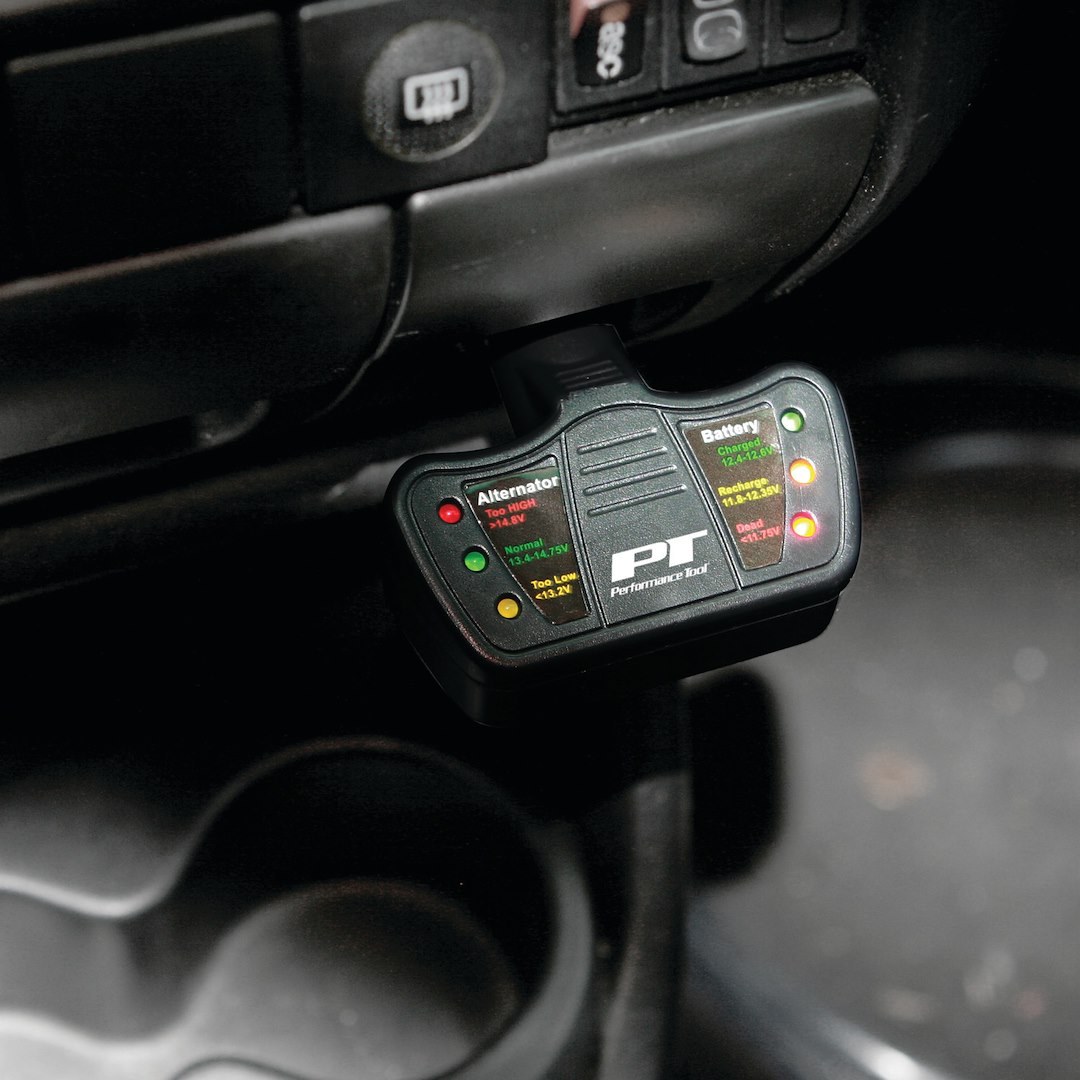Performance Tool Battery Monitor, Use to Monitor Battery Condition and Check Alternator Voltage Status, With LED Indicators – W2989