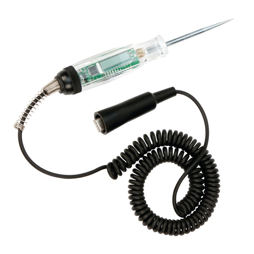 Performance Tool Circuit Tester, Lcd Digital Display with LED Back Light, 6 to 48 DC Volt Range, With 12 Foot Coiled Cord/ Solid Copper Clip – W2992