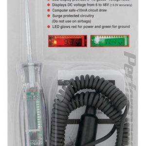 Performance Tool Circuit Tester, Lcd Digital Display with LED Back Light, 6 to 48 DC Volt Range, With 12 Foot Coiled Cord/ Solid Copper Clip – W2992
