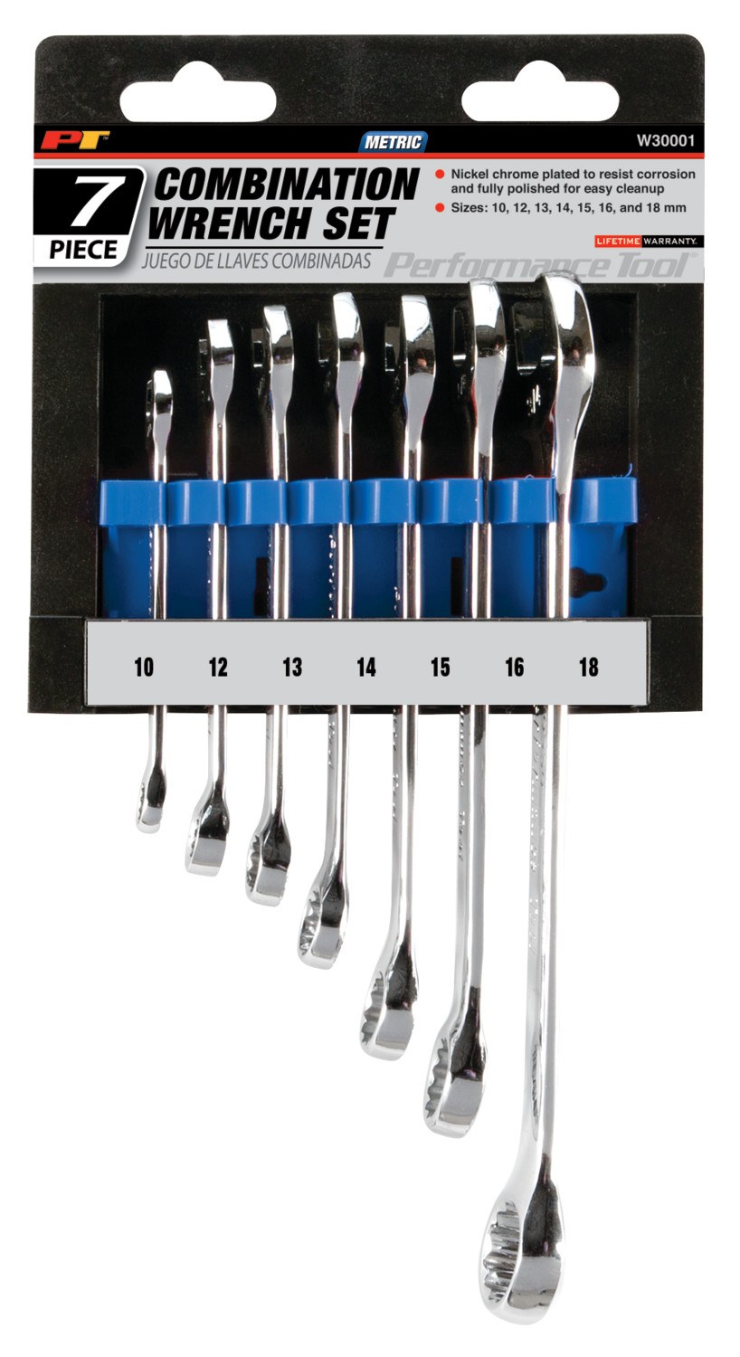 Performance Tool Wrench, Combination, 5/16 Inch/ 3/8 Inch/ 7/16 Inch/ 1/2 Inch/ 9/16 Inch/ 5/8 Inch/ 3/4 Inch, Chrome Plated – W30001