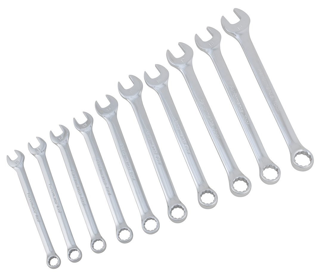Performance Tool Wrench, Combination, 10/ 11/ 12/ 13/ 14/ 15/ 16/ 17/ 18 and 19 Millimeter, Nickel Chrome Plated, Chrome Alloy Steel – W30002