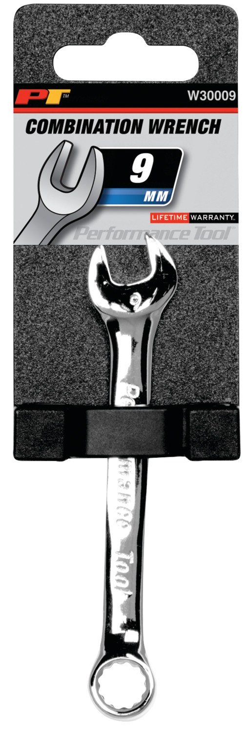 Performance Tool Wrench, Combination, 9 Millimeter, Chrome Plated, Chrome Alloy Steel, Single – W30009