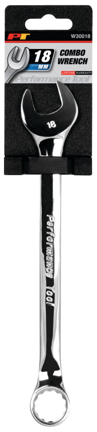 Performance Tool Wrench, Combination, 18 Millimeter, Chrome Plated, Chrome Alloy Steel, Single – W30018