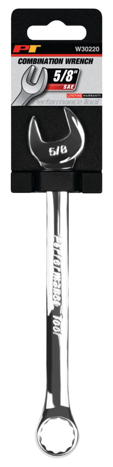 Performance Tool Wrench, Combination, 5/8 Inch, Chrome Plated, Chrome Alloy Steel, Single – W30220
