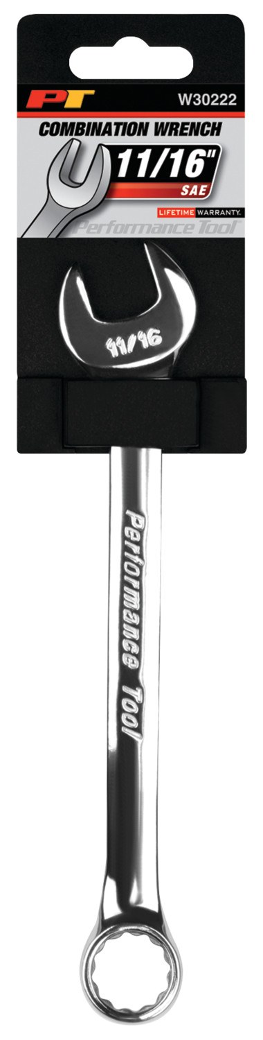 Performance Tool Wrench, Combination, 11/16 Inch, Chrome Plated, Chrome Alloy Steel, Single – W30222