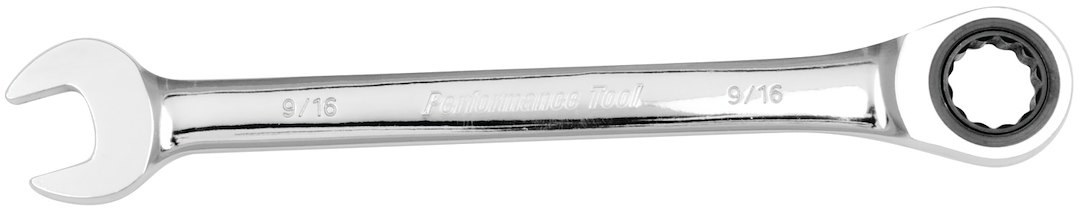 Performance Tool Wrench, Ratcheting Combination, 9/16 Inch, 5 Degree Closed Head Angle, 72 Ratchet Teeth, Chrome Plated – W30255