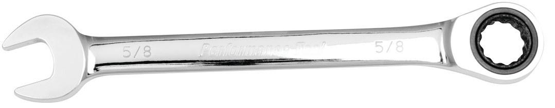 Performance Tool Wrench, Ratcheting Combination, 5/8 Inch, 5 Degree Closed Head Angle, 72 Ratchet Teeth, Chrome Plated, Chrome Vanadium Steel – W30256