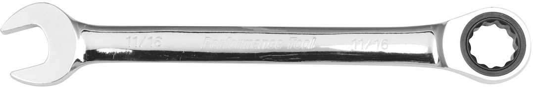 Performance Tool Wrench, Ratcheting Combination, 11/16 Inch, 5 Degree Closed Head Angle, 72 Ratchet Teeth, Chrome Plated – W30257