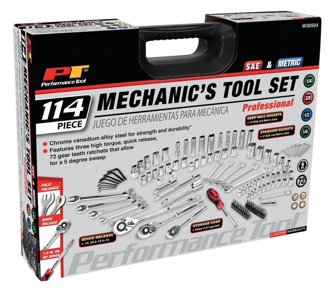 Performance Tool Tool Set, For Mechanic Work, 114 Piece Set – W30504