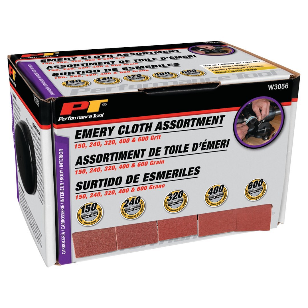 Performance Tool Emery Cloth, Use to Remove Stock with Less Clogging on Wood/ Plastic/ Leather/ Metal, J Weight Cloth Backing – W3056