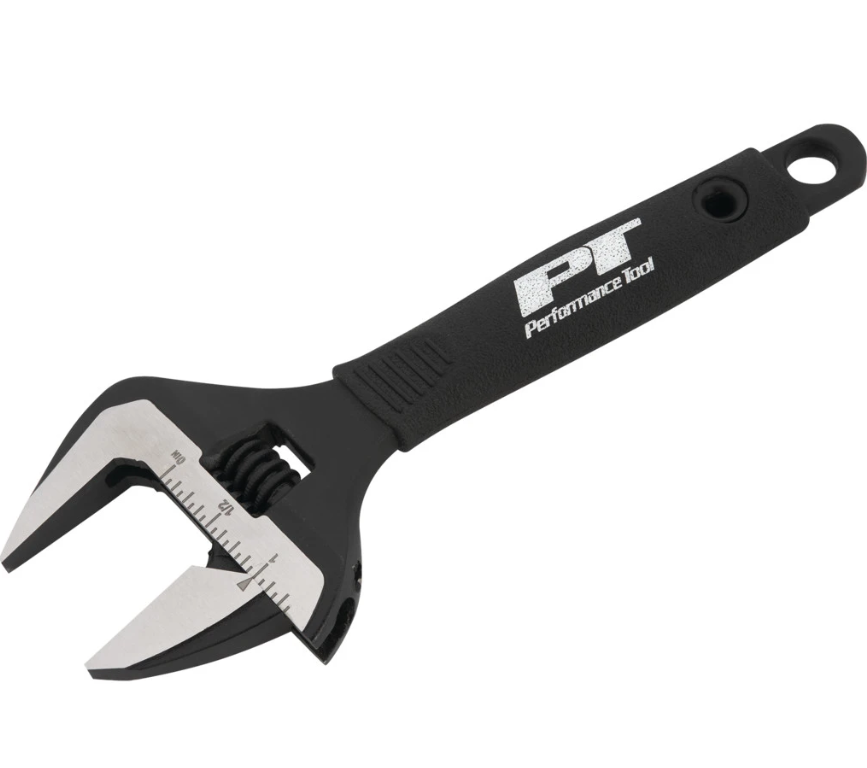 Performance Tool Adjustable Wrench, 6-1/2 Inch Length, 1-3/8 Inch Jaw Opening, Phosphate Black/ Polished Heads, Chrome Vanadium Steel – W30621