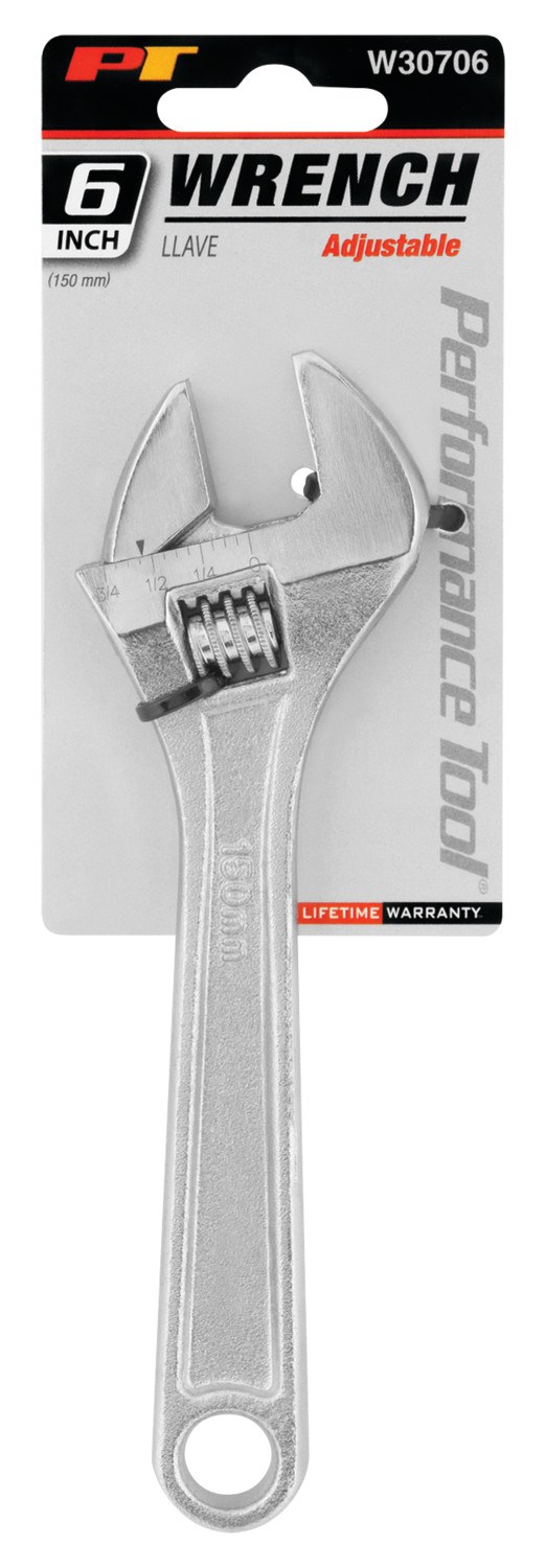 Performance Tool Adjustable Wrench, 6 Inch Length, Chrome Alloy Steel, Single – W30706