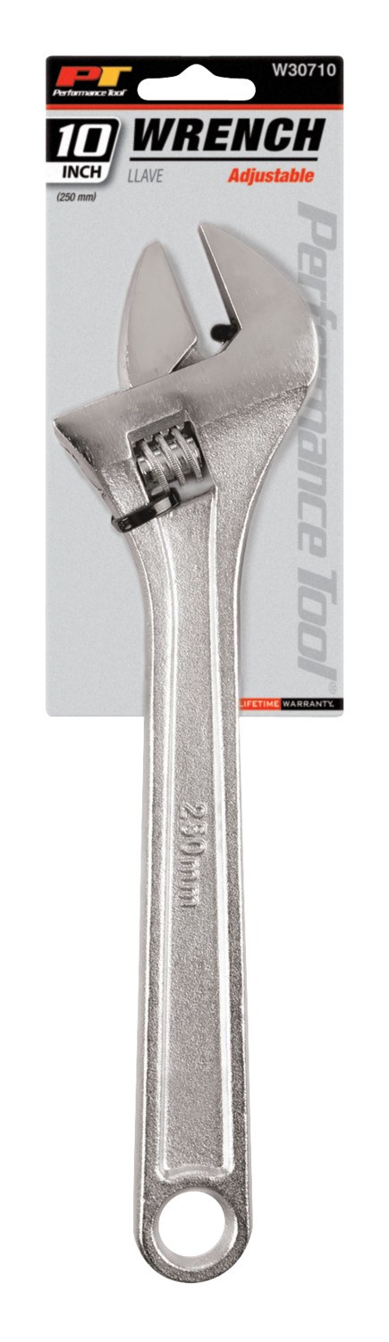 Performance Tool Adjustable Wrench, 10 Inch Length, Chrome Alloy Steel, Single – W30710