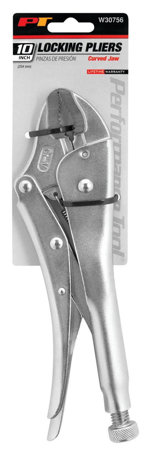 Performance Tool Pliers, Curved Jaw Locking, 10 Inch Length, Non-Reversible, With Automatic Return, Chrome Vanadium Steel – W30756