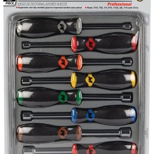 Performance Tool Nut Driver, 3/16 to 1/2 Inch Size, Fluted Handle with Grip, Chrome Plated, Chrome Vanadium Steel, Set of 8 – W30900