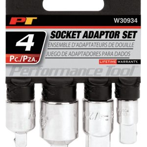 Performance Tool Socket Adapter, 1/4 Inch X 3/8 Inch/ 3/8 Inch to 1/4 Inch/ 3/8 Inch X 1/2 Inch/ 1/2 Inch X 3/8 Inch, Chrome Plated – W30934