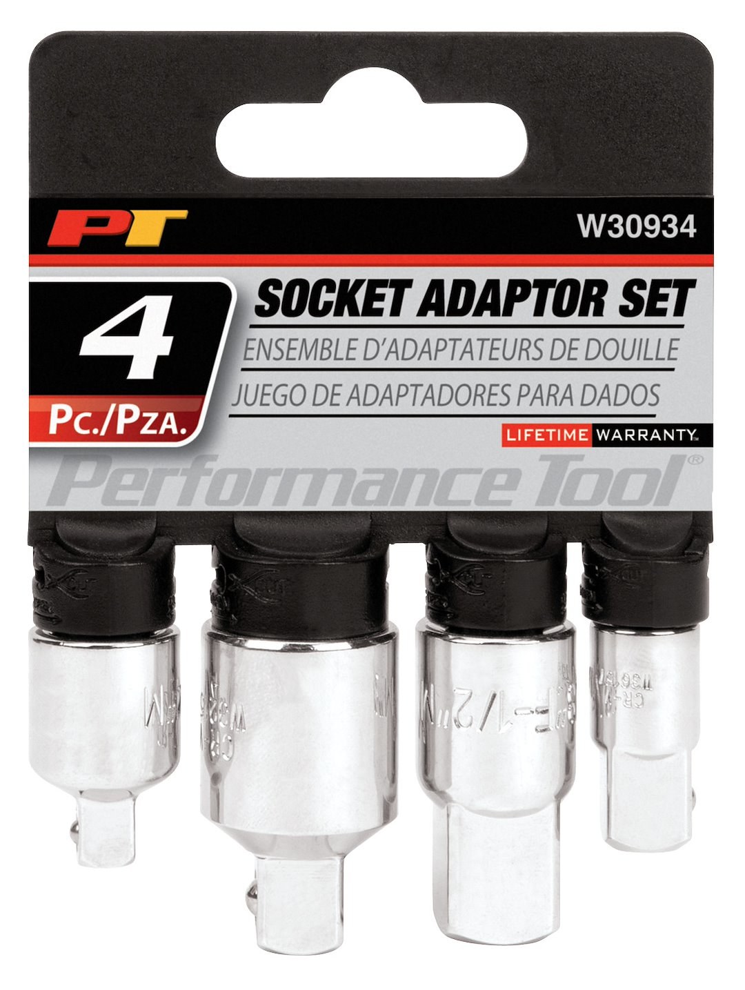 Performance Tool Socket Adapter, 1/4 Inch X 3/8 Inch/ 3/8 Inch to 1/4 Inch/ 3/8 Inch X 1/2 Inch/ 1/2 Inch X 3/8 Inch, Chrome Plated – W30934
