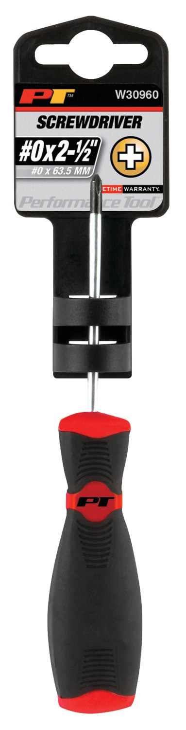 Performance Tool Screwdriver, Phillips, #0, 2-1/2 Inch Length, Chrome Vanadium Steel, With Magnetic Tip – W30960