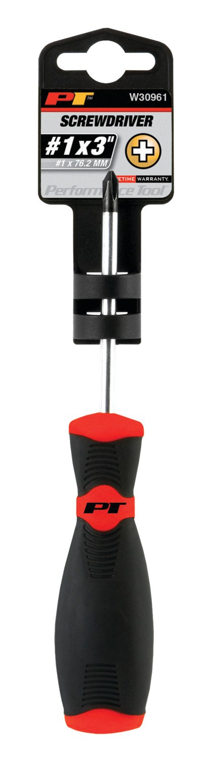 Performance Tool Screwdriver, Phillips, #1, 3 Inch Length, Chrome Vanadium Steel, With Magnetic Tip – W30961