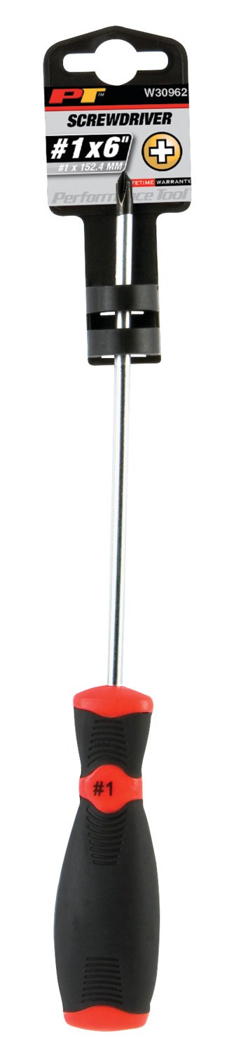Performance Tool Screwdriver, Phillips, #1, 6 Inch Length, Chrome Vanadium Steel, With Magnetic Tip – W30962